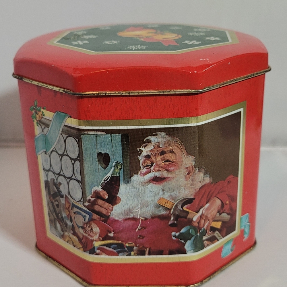 Vintage Holiday Santa Tin - Red Decorative Storage